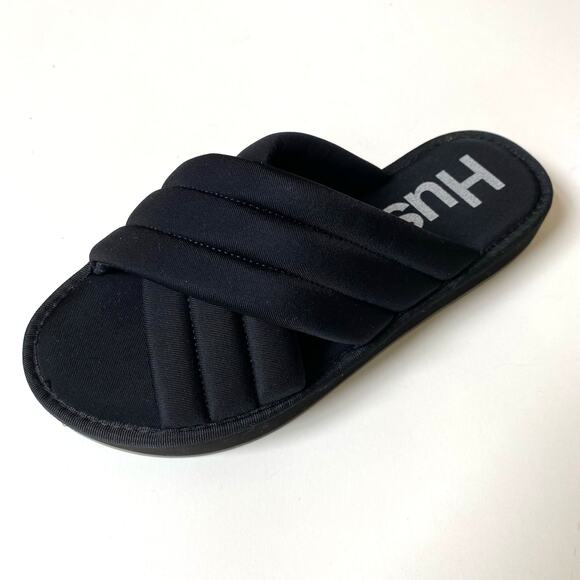 Hush Puppies Sunshine Puffer Slide Sandals Women 8M Black Platform Cross‎ Strap - Picture 1 of 8